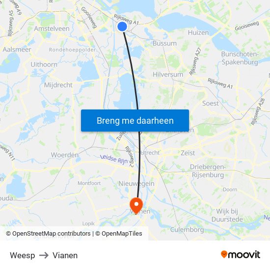 Weesp to Vianen map