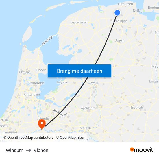 Winsum to Vianen map
