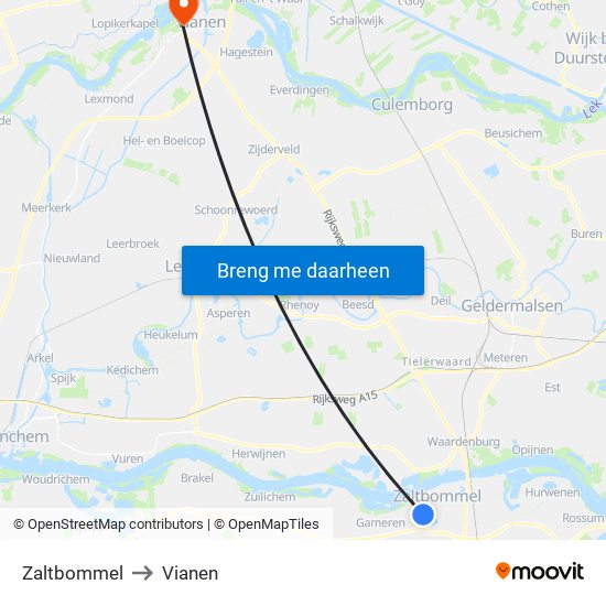 Zaltbommel to Vianen map