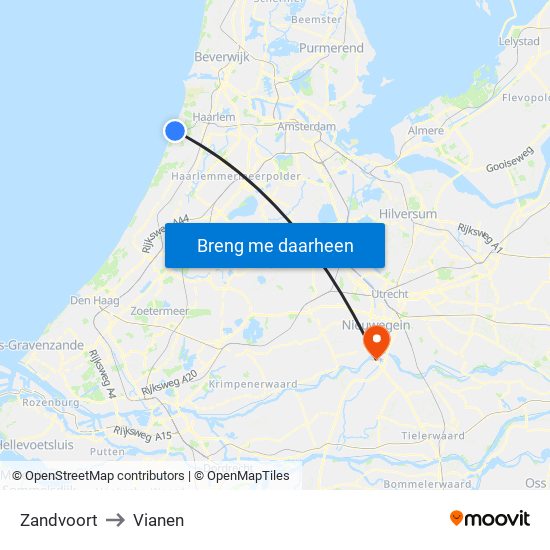 Zandvoort to Vianen map