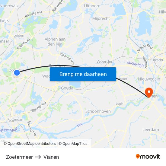 Zoetermeer to Vianen map