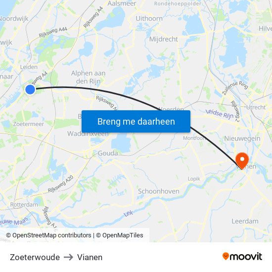 Zoeterwoude to Vianen map