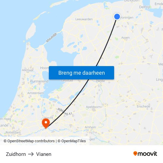 Zuidhorn to Vianen map