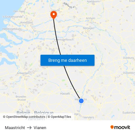 Maastricht to Vianen map