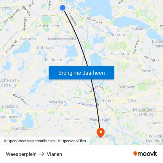 Weesperplein to Vianen map