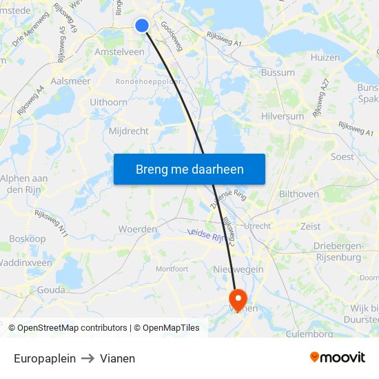 Europaplein to Vianen map