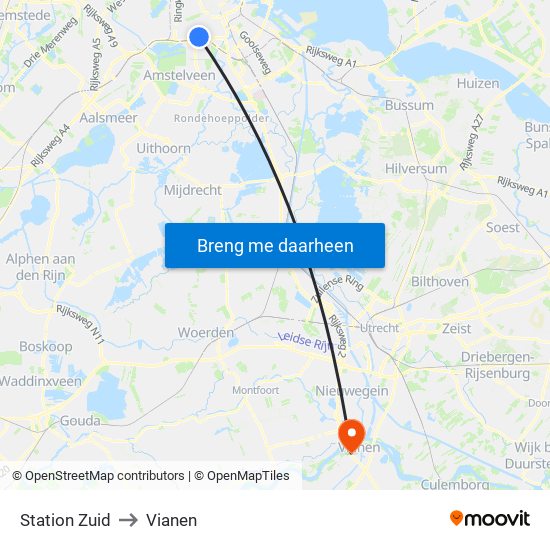 Station Zuid to Vianen map