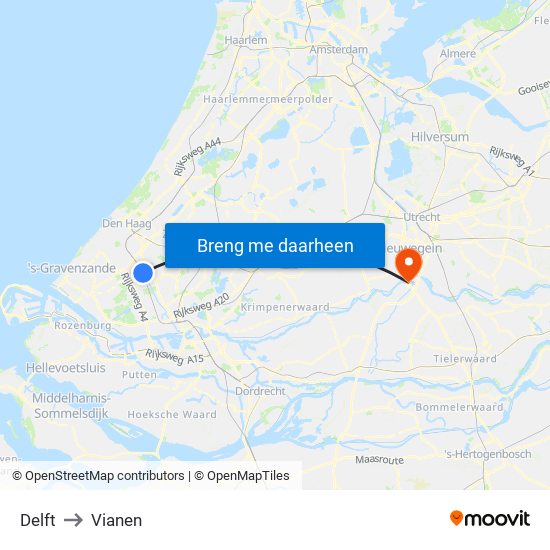 Delft to Vianen map