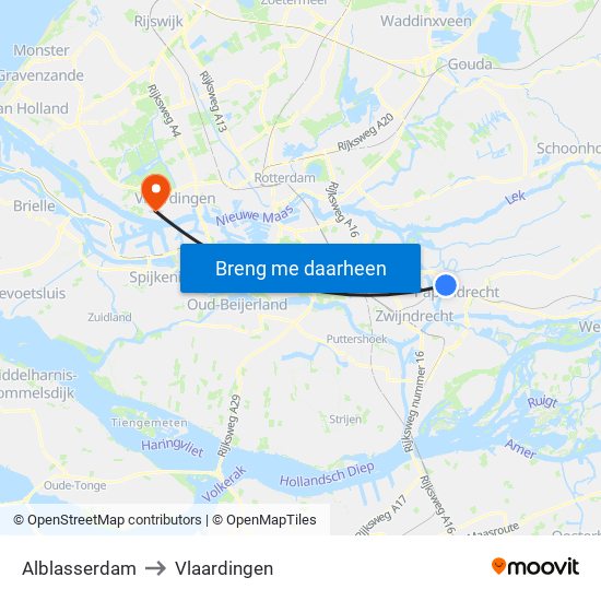 Alblasserdam to Vlaardingen map