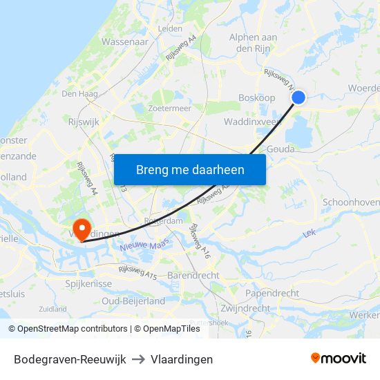 Bodegraven-Reeuwijk to Vlaardingen map