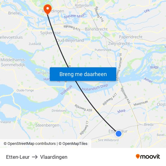 Etten-Leur to Vlaardingen map