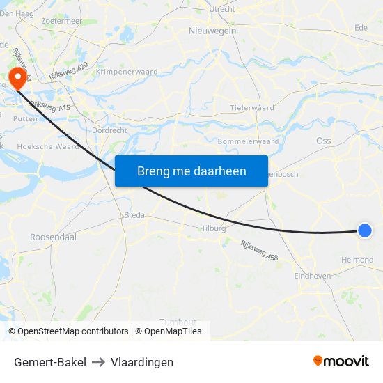 Gemert-Bakel to Vlaardingen map