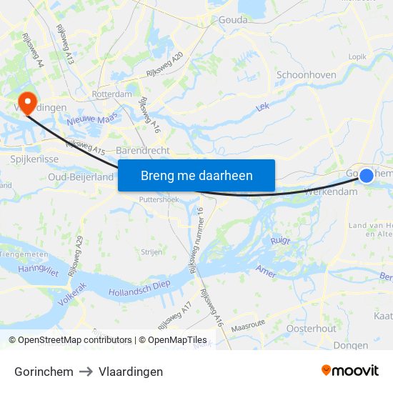 Gorinchem to Vlaardingen map