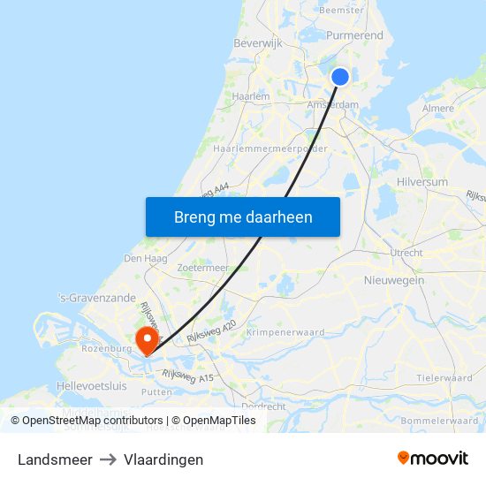 Landsmeer to Vlaardingen map