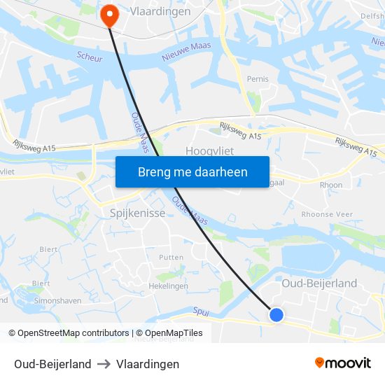 Oud-Beijerland to Vlaardingen map