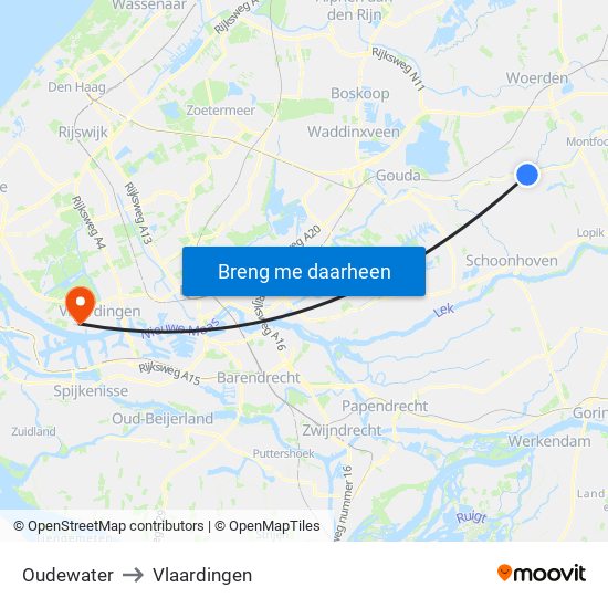 Oudewater to Vlaardingen map
