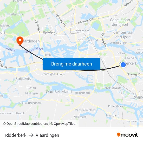 Ridderkerk to Vlaardingen map