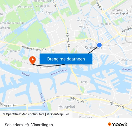 Schiedam to Vlaardingen map