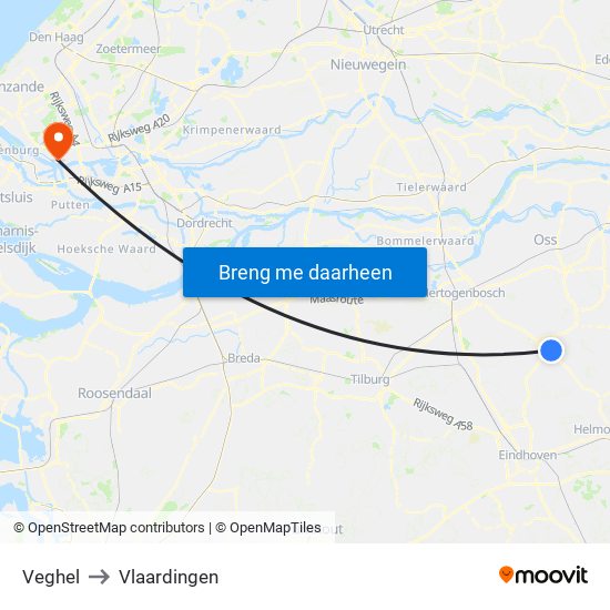 Veghel to Vlaardingen map