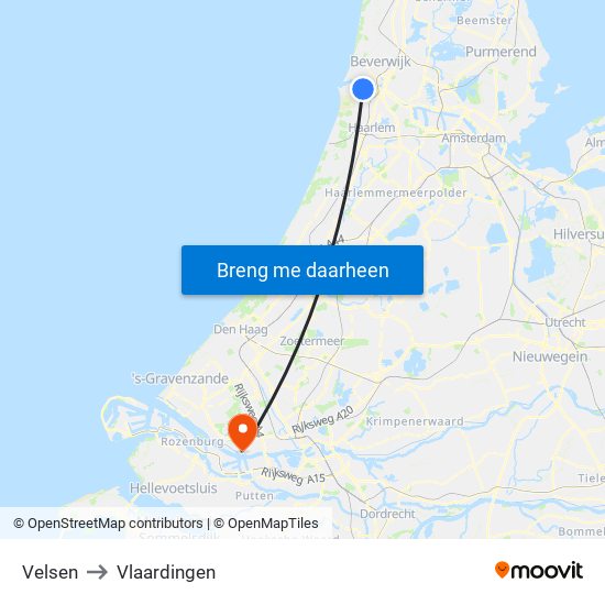 Velsen to Vlaardingen map