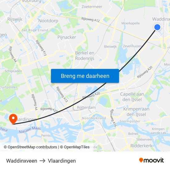 Waddinxveen to Vlaardingen map