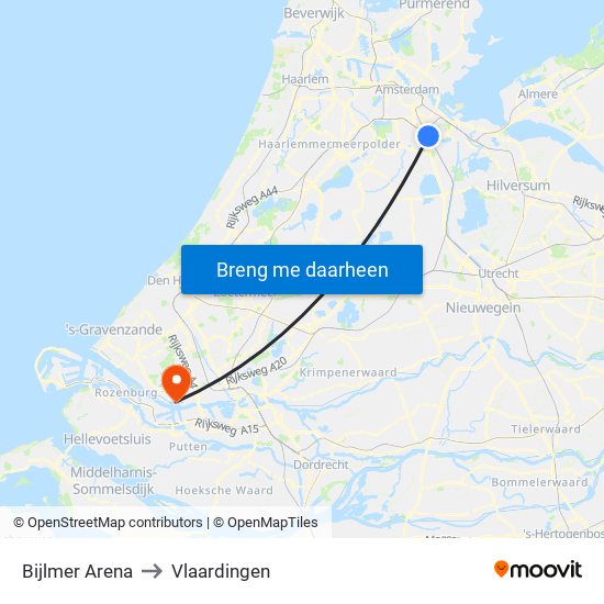 Bijlmer Arena to Vlaardingen map