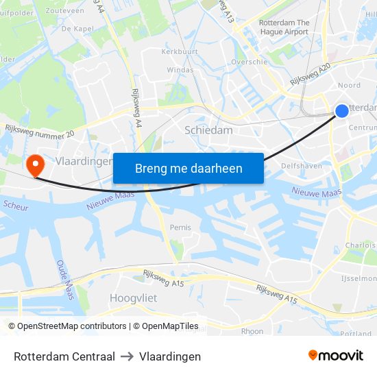 Rotterdam Centraal to Vlaardingen map