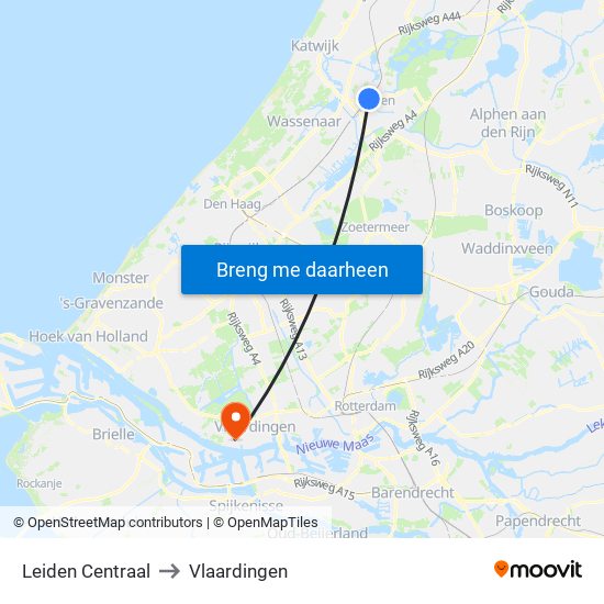 Leiden Centraal to Vlaardingen map