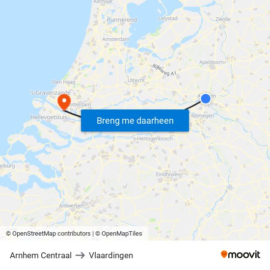 Arnhem Centraal to Vlaardingen map