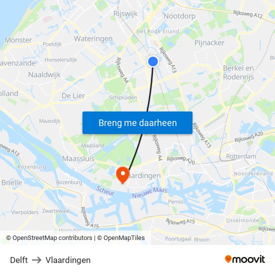 Delft to Vlaardingen map