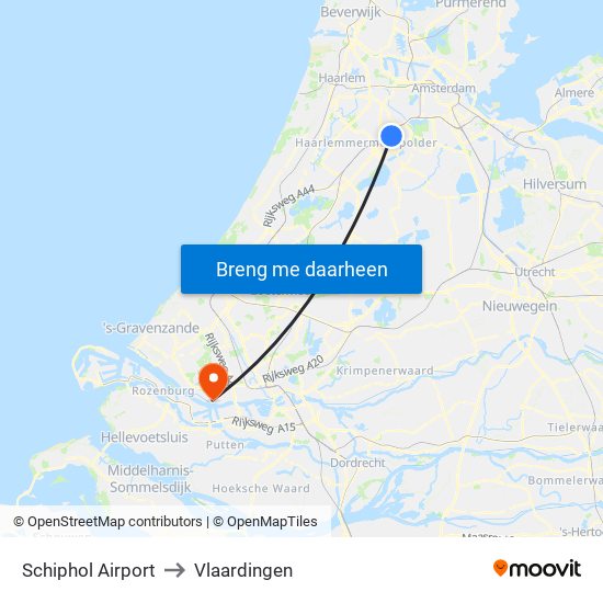 Schiphol Airport to Vlaardingen map