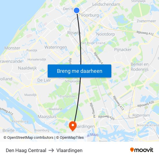 Den Haag Centraal to Vlaardingen map