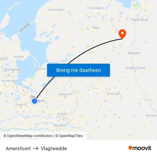 Amersfoort to Vlagtwedde map