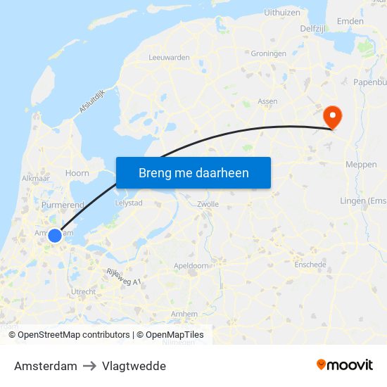 Amsterdam to Vlagtwedde map