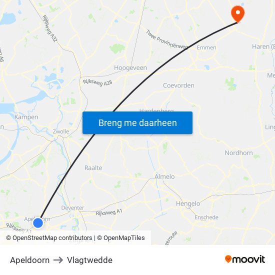 Apeldoorn to Vlagtwedde map