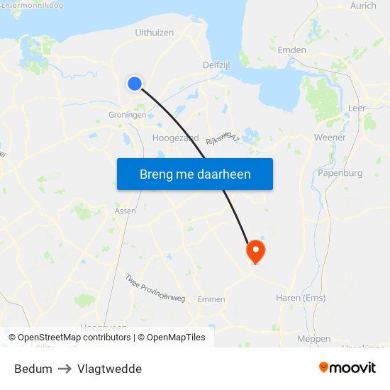 Bedum to Vlagtwedde map