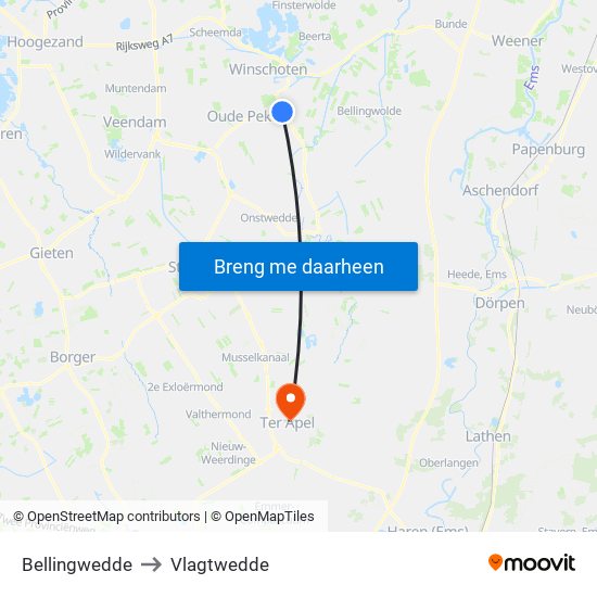 Bellingwedde to Vlagtwedde map
