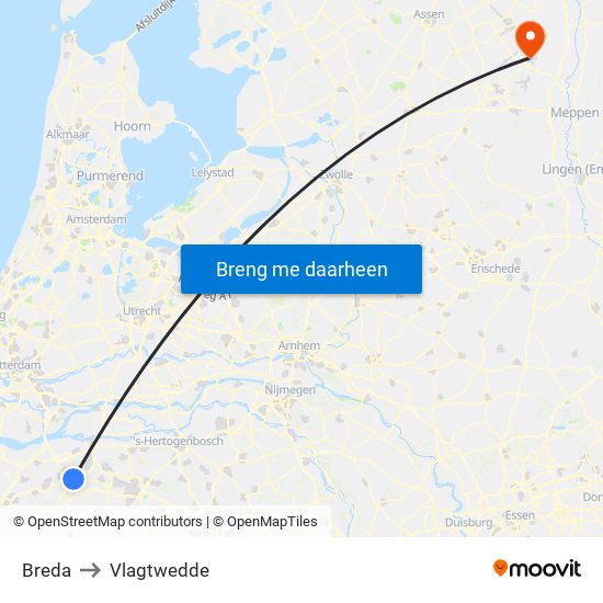 Breda to Vlagtwedde map
