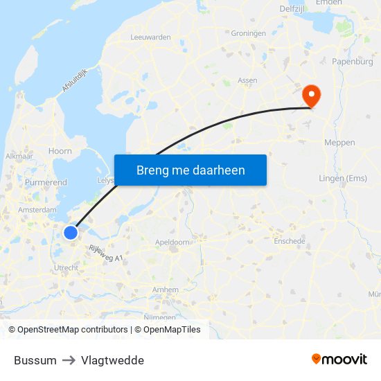 Bussum to Vlagtwedde map