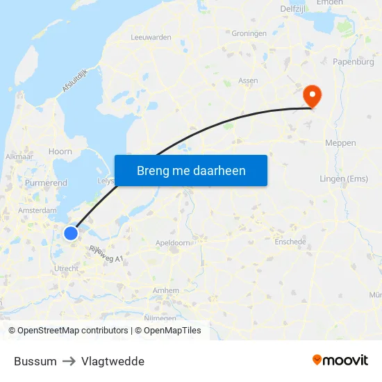 Bussum to Vlagtwedde map