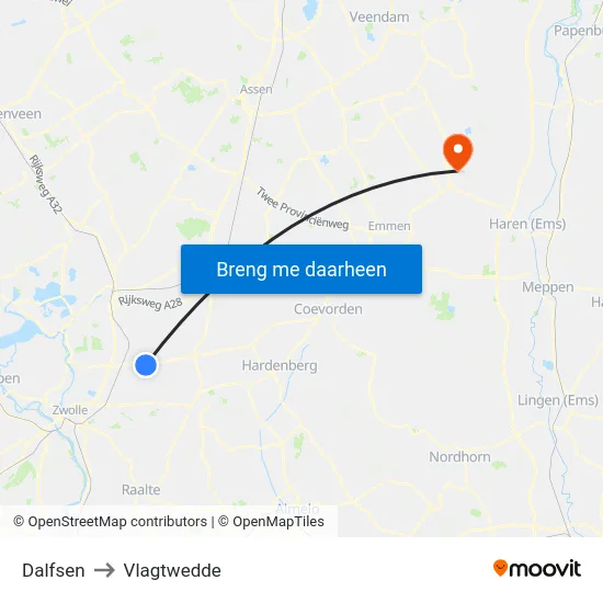 Dalfsen to Vlagtwedde map