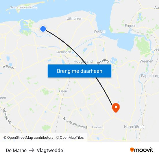 De Marne to Vlagtwedde map