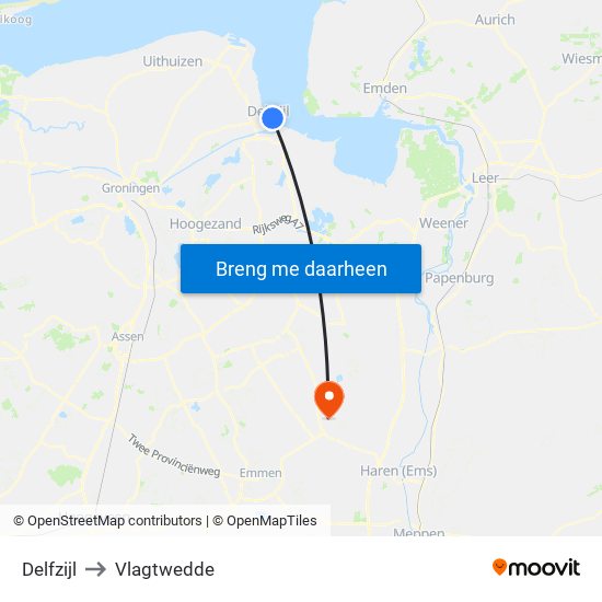 Delfzijl to Vlagtwedde map