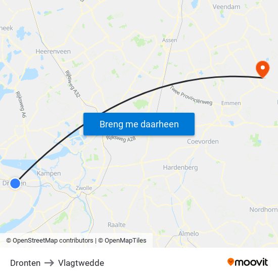 Dronten to Vlagtwedde map