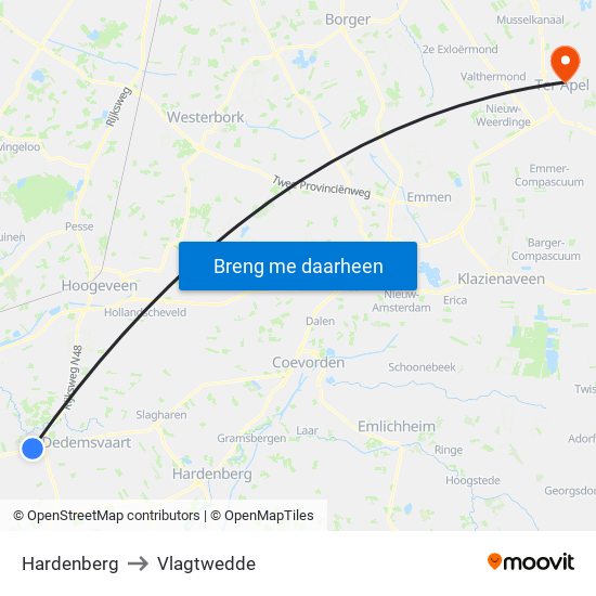 Hardenberg to Vlagtwedde map