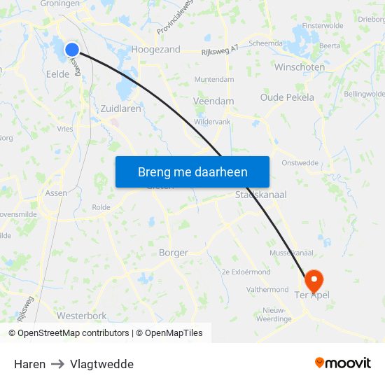 Haren to Vlagtwedde map