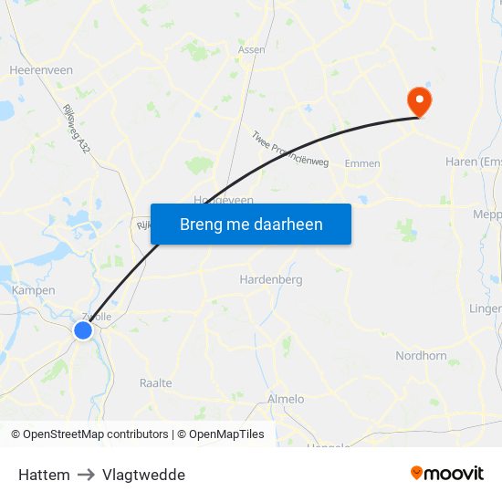 Hattem to Vlagtwedde map