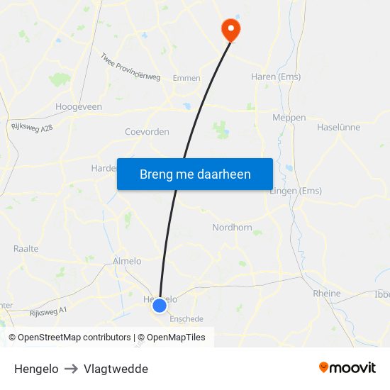 Hengelo to Vlagtwedde map