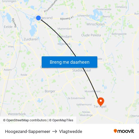 Hoogezand-Sappemeer to Vlagtwedde map
