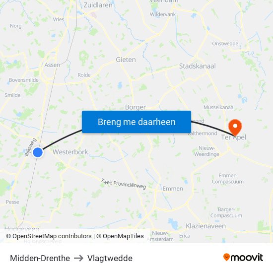 Midden-Drenthe to Vlagtwedde map